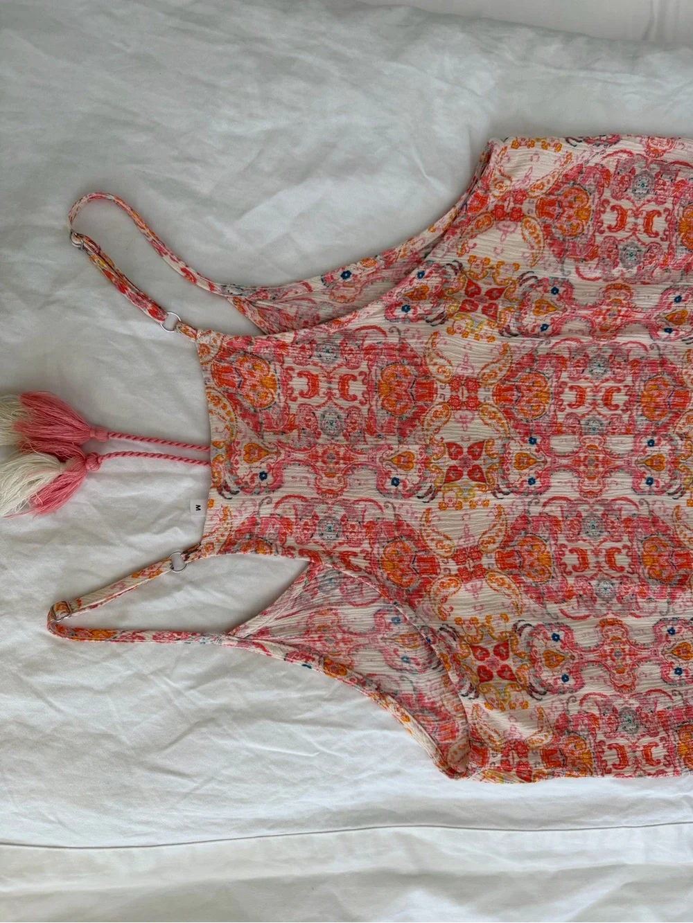 Boho Tassel Spaghetti Strap tank - Red and coral Floral Print